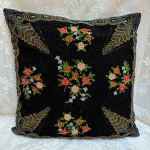 Vintage Beaded Decorative Pillow By Designer Christiana 16x16 Black Velvet